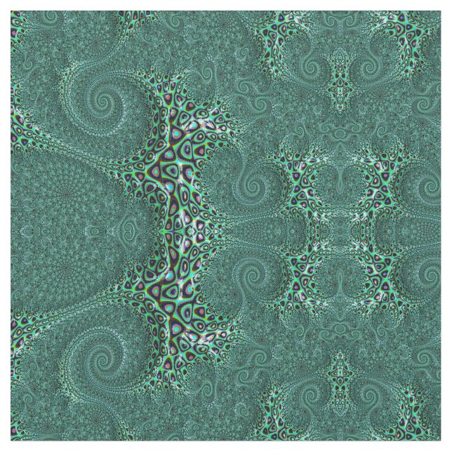 Steampunk Teal Spotted Octopus Fine Fractal Art Fabric (Close Up)