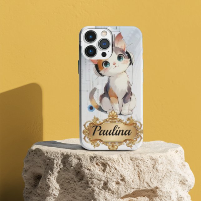 Steampunk Tech Cat Music Lover Custom Name Case-Ma Case-Mate iPhone Case (Creator Uploaded)