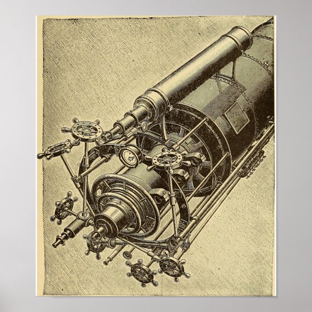 Steampunk Telescope vintage 1898 illustration Poster (Front)