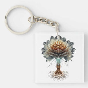 Steampunk Temporal Bloom: Mechanical Nature Engine Keychain