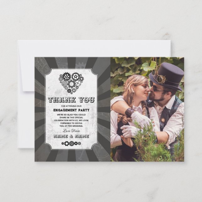 Steampunk Thank You Wedding Heart Photo Invitation (Front)