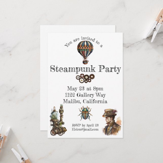 Steampunk Theme Invitation (Front/Back In Situ)
