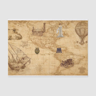 Steampunk Themed Old Vintage World Map Tissue Paper