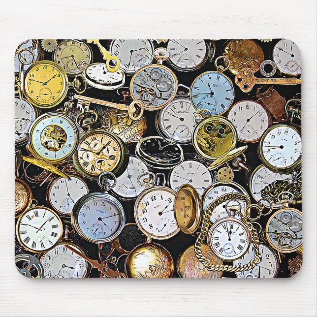 Steampunk Themed Pocket Watches, Gears, Clocks Mouse Pad (Front)
