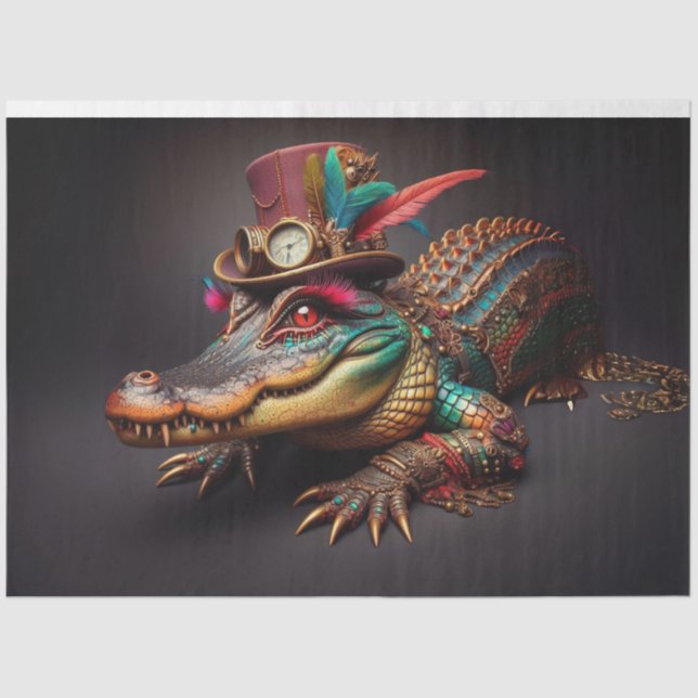 Steampunk TicTok Alligator Decoupage  Tissue Paper (Front)