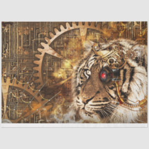 Steampunk Tiger Art  20x30  Decoupage Tissue Paper
