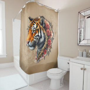 Steampunk Tiger with Roses Illustration.