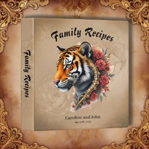 Steampunk Tiger with Roses Illustration. Binder