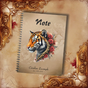 Steampunk Tiger with Roses Illustration Notebook