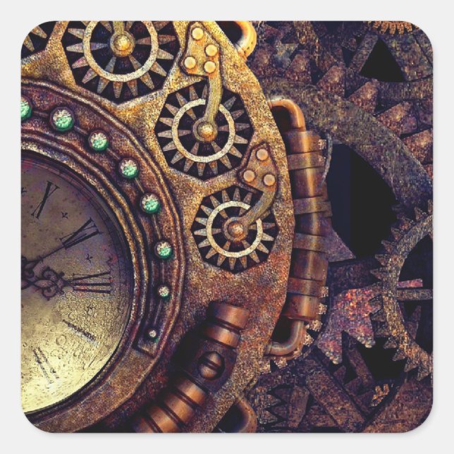 Steampunk Time Clock Gears Square Sticker (Front)