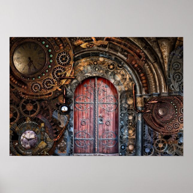 Steampunk Time Entrance Clock Gears Door Poster (Front)