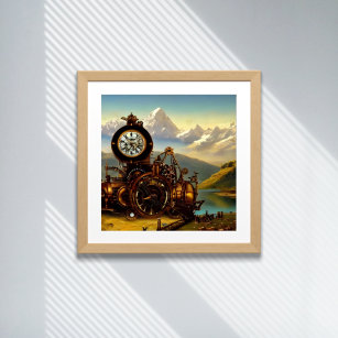 Steampunk Time Machine in Swiss Alps Fantasy Art Poster