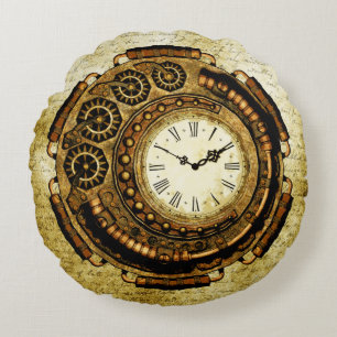 Steampunk Time Machine Round Pillow