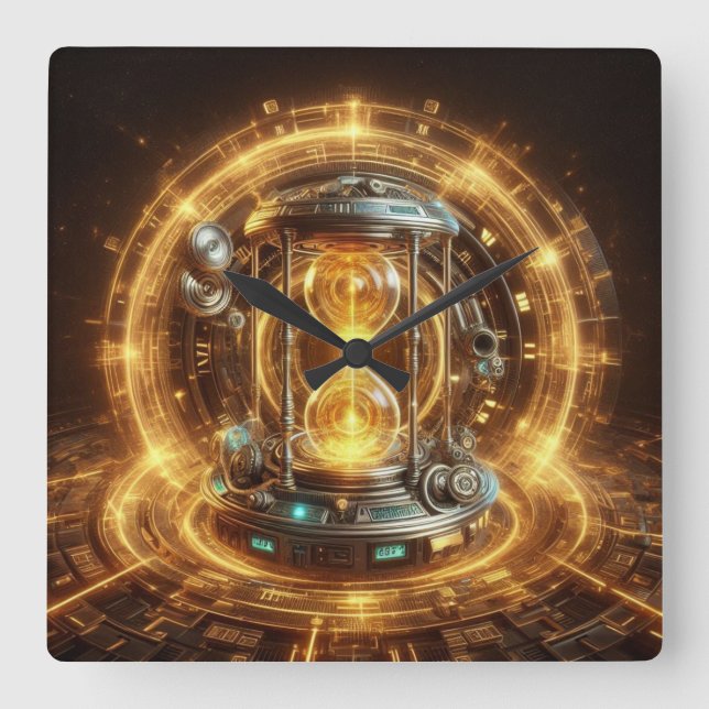 Steampunk, Time Machine, Time/Space/Continuum 003X Square Wall Clock (Front)