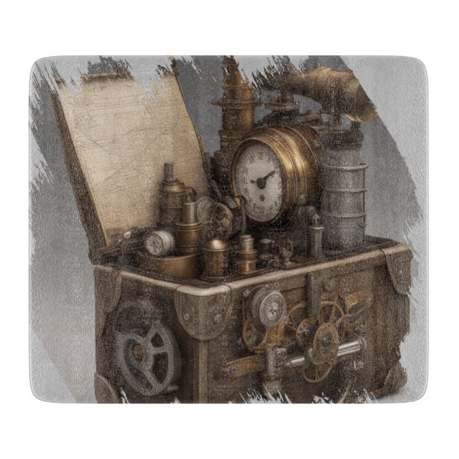 Steampunk Time Machine - Vintage Treasure Chest  Cutting Board (Front)