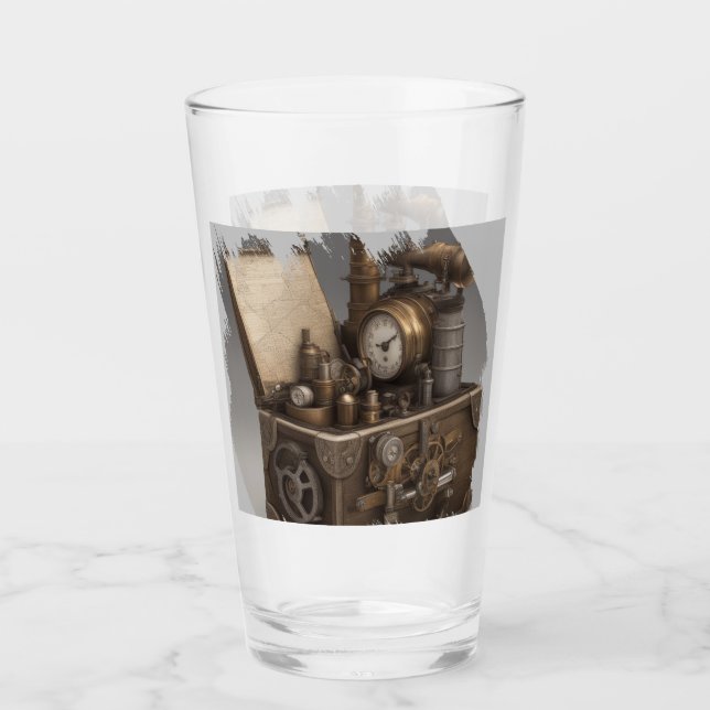 Steampunk Time Machine - Vintage Treasure Chest  Glass (Front)