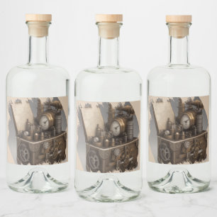 Steampunk Time Machine - Vintage Treasure Chest  Liquor Bottle Label