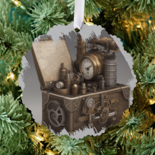 Steampunk Time Machine - Vintage Treasure Chest  Ornament Card