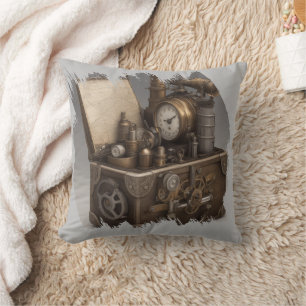 Steampunk Time Machine - Vintage Treasure Chest  Throw Pillow