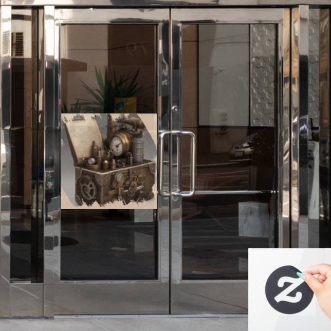 Steampunk Time Machine - Vintage Treasure Chest  Window Cling (Office Door)