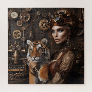 Steampunk -Time Machine Young Girl and Tiger 80-4  Jigsaw Puzzle