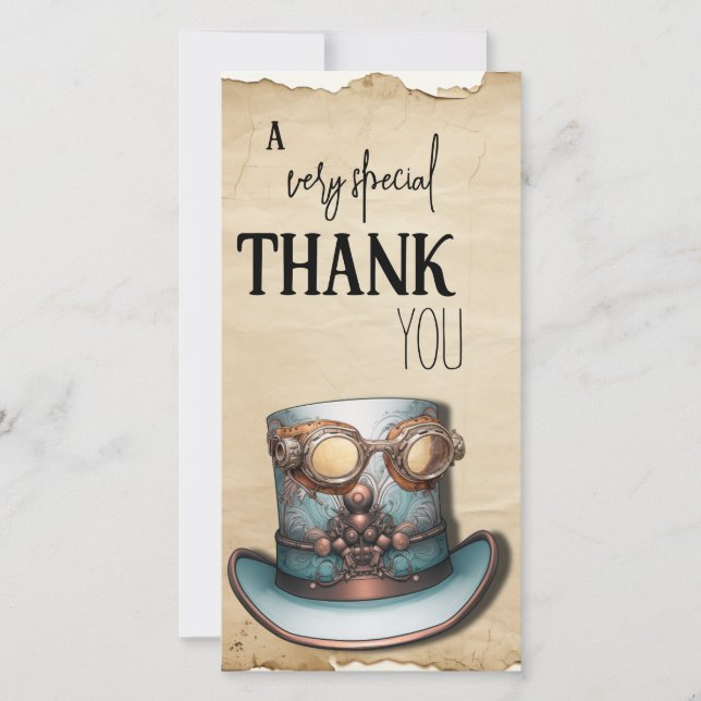 Steampunk Top Hat and Goggles | Aqua and Copper Thank You Card (Front)