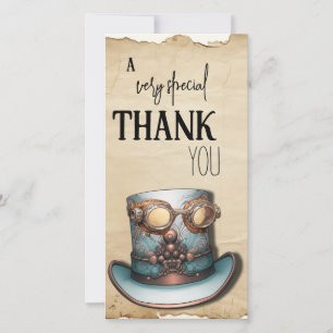 Steampunk Top Hat and Goggles Aqua and Copper Thank You Card