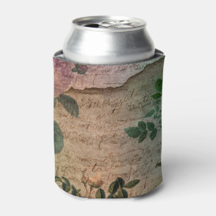 Steampunk Torn Rose   Vintage Distressed Ephemera Can Cooler