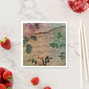 Steampunk Torn Rose   Vintage Distressed Ephemera Napkin