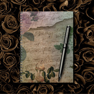 Steampunk Torn Rose   Vintage Distressed Ephemera Notebook