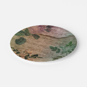 Steampunk Torn Rose   Vintage Distressed Ephemera Paper Plate