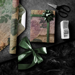 Steampunk Torn Rose   Vintage Distressed Ephemera Wrapping Paper