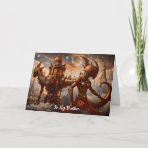 Steampunk Tower with Women Scuptures Birthday Card