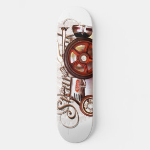 Steampunk Tractor Gears Clock Gold Grunge Rust Skateboard