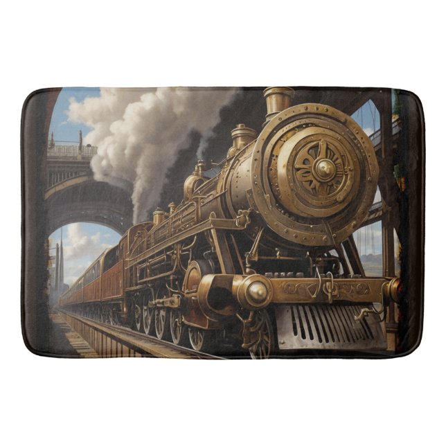 Steampunk Train and Victorian Bridge Bath Mat (Front)