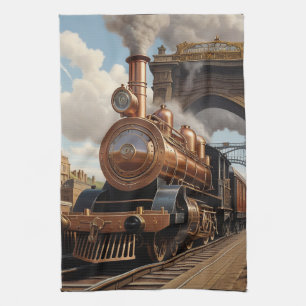 Steampunk Train Leaving London Kitchen Towel