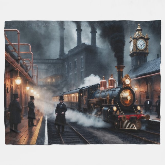 Steampunk Train Station  Fleece Blanket (Front (Horizontal))
