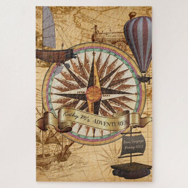 Steampunk Travel Antique Map Compass Adventure Jigsaw Puzzle (Vertical)