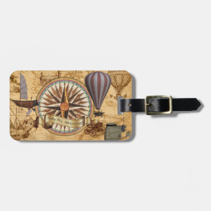 Steampunk Travel Antique Map Compass Adventure Luggage Tag