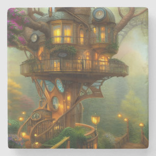Steampunk Treehouse Observatory Stone Coaster