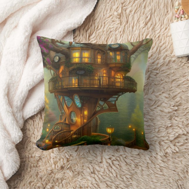 Steampunk Treehouse Observatory  Throw Pillow (Blanket)