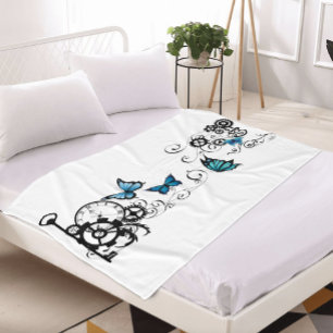 Steampunk Tribal Blue Butterflies Gear Swirl Fleece Blanket