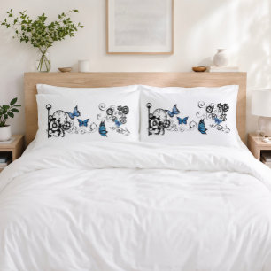 Steampunk Tribal Blue Butterflies Gear Swirl Pillowcase