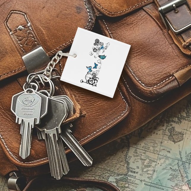 Steampunk Tribal Blue Butterflies  Keychain (Creator Uploaded)