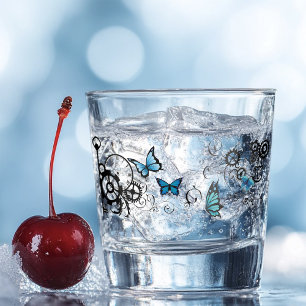 Steampunk Tribal Blue Butterflies Shot Glass