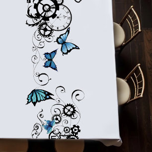 Steampunk Tribal Blue Butterflies Tablecloth