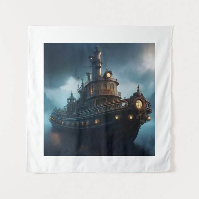 Steampunk Tug Boat Tapestry (Front)