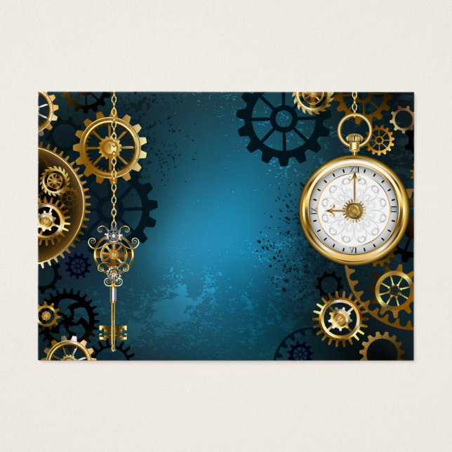 Steampunk turquoise Background with Gears (Front)