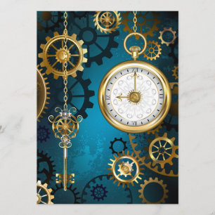 Steampunk turquoise Background with Gears Advice Card