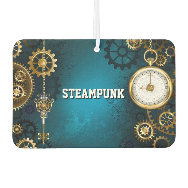 Steampunk turquoise Background with Gears Air Freshener (Front)